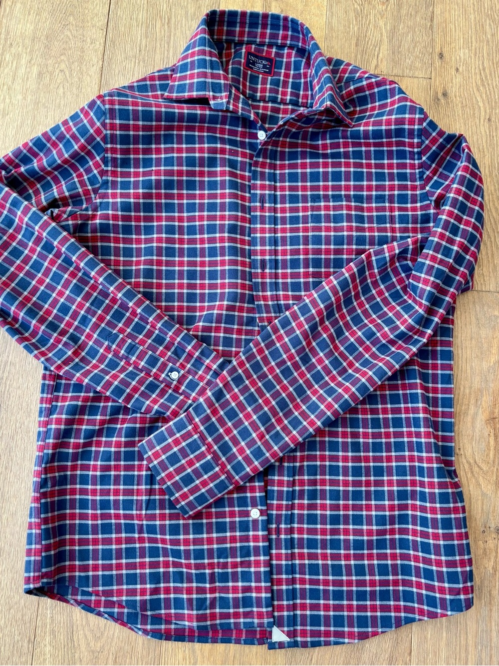 Untuckit Classic Men's Plaid Button-Down Shirt - Burgundy & Navy | Size L